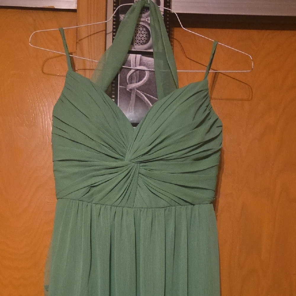 David's Bridal Green Halter Prom Dress